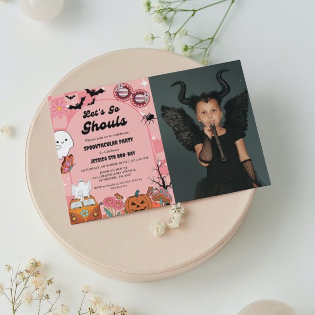 Convite Vamos Vai Ghouls Halloween Retro Groovy Aniversári (Criador carregado)