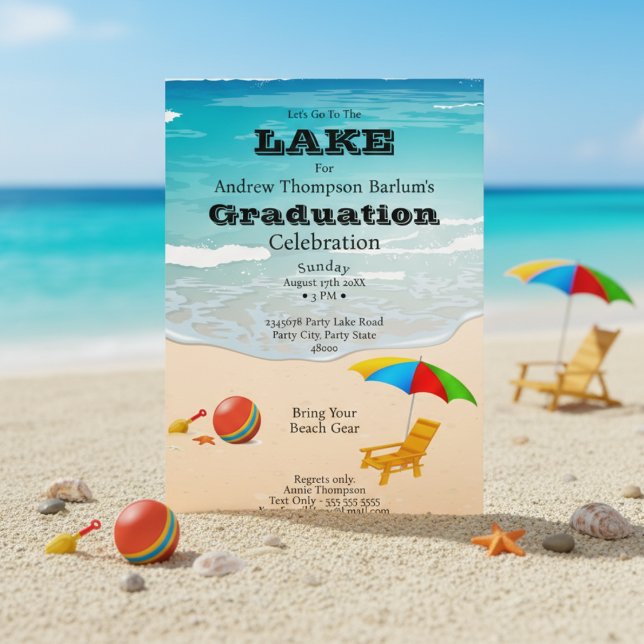 Convite Vamos Vai Para A Graduação Em Lake Beach (The ultimate beach bash for the new grad.)