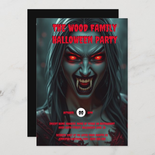 Convite Vampira adultos mestiços de halloween (Frente/Verso)