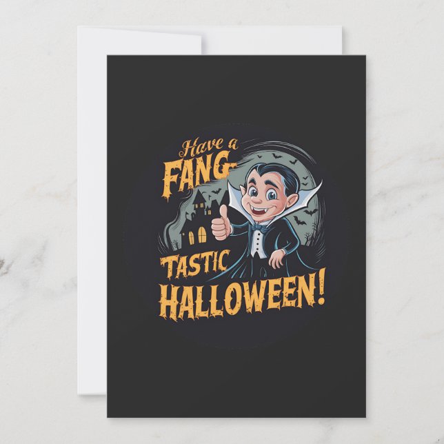 Convite Vampiro Engraçado Tem um Halloween Fang-Tástico (Frente)