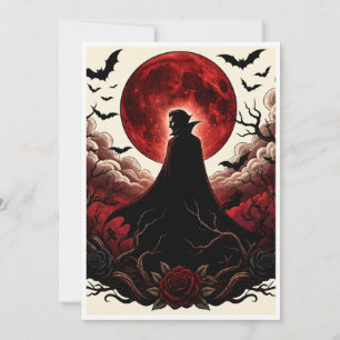 Convite Vampiro Escuro Lua Vermelha Gótica Halloween