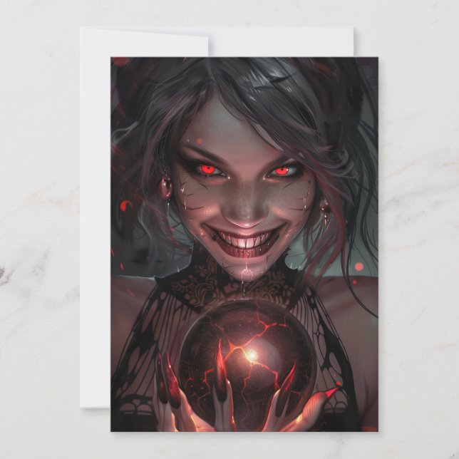 Convite Vampiro feminino sorrindo com uma Orb (Frente)