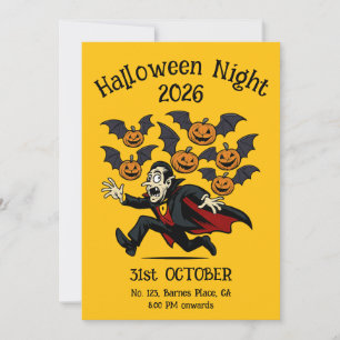 Convite Vampiro Vintage de Halloween e Morcegos de Abóbora