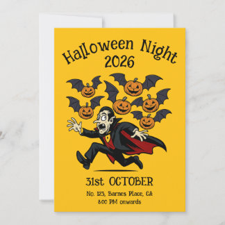 Convite Vampiro Vintage de Halloween e Morcegos de Abóbora