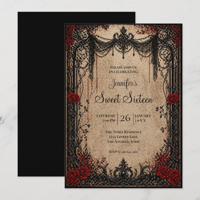 Convite Vampiro Vintage Gótico Sweet 16 (Frente/Verso)