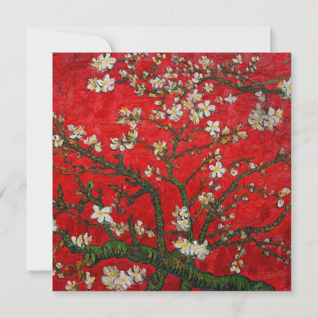 Convite Van Gogh Almond Blossoms Red (Frente)