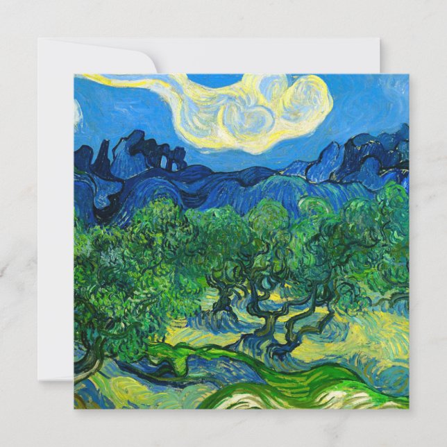 Convite Van Gogh Olive Trees em Paisagem Montanhosa (Frente)