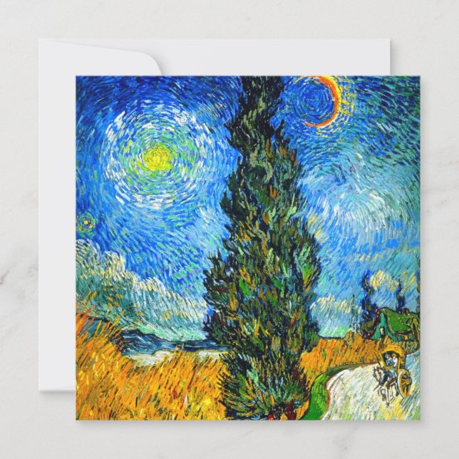Convite Van Gogh Road com Cypress e Star (Frente)