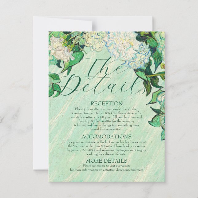 Convite Van Gogh Roses Wedding Details Card (Frente)