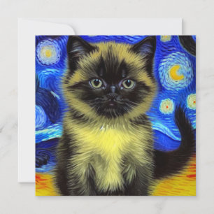 Convite Van Gogh Starry Night Siamese Cat