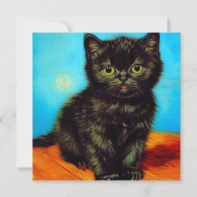 Convite Van Gogh Style Pouting Kitten (Frente)