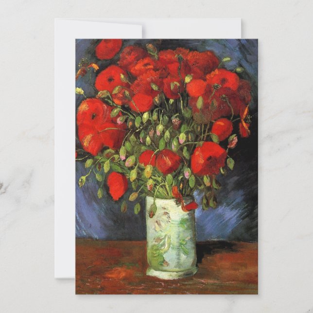 Convite Van Gogh Vase com Poppies Vermelhos, Casamento (Frente)