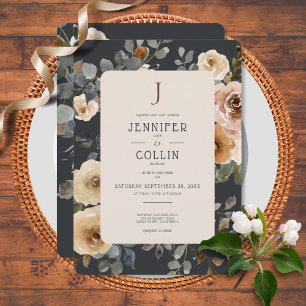 Convite Vanilla White Boho Roses Blue Wedding Invitation