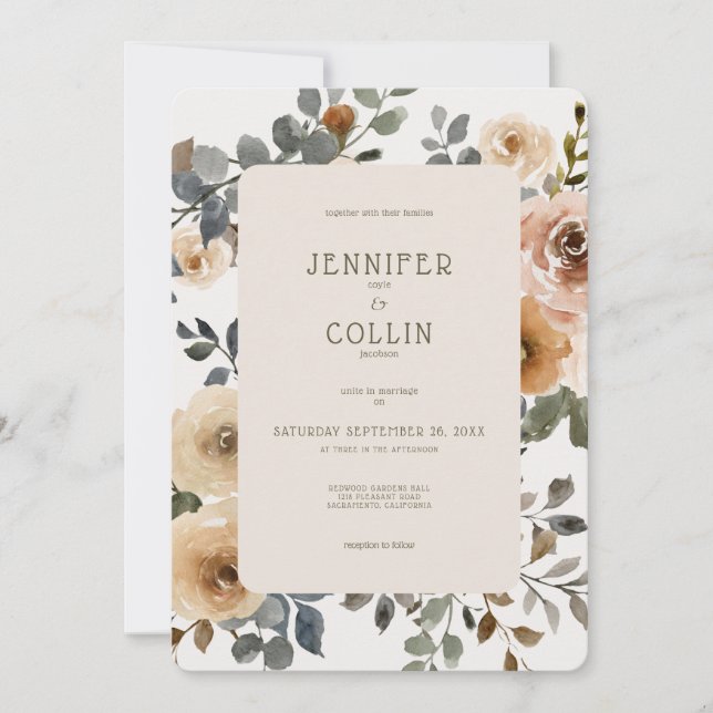 Convite Vanilla White Boho Roses Cream Wedding (Frente)