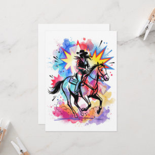 Convite Vaqueira Colorida Cavalo Aquarela Pop Art
