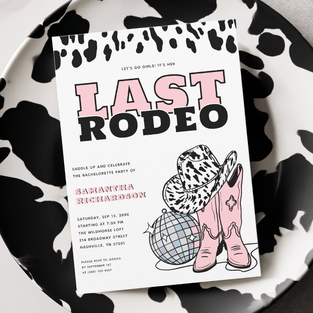 Convite Vaqueira Rosa Moderna Última Festa de Despedida de (Modern Pink Cowgirl Last Rodeo Bachelorette Party Invitation)