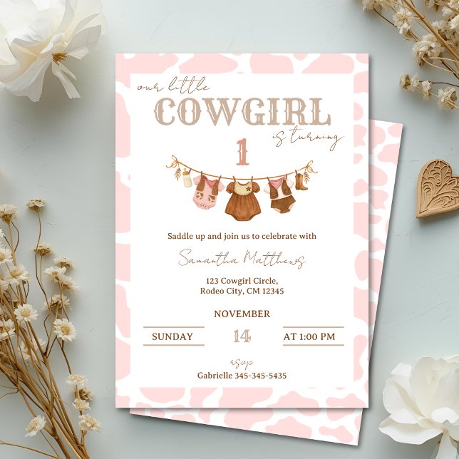 Convite Vaqueira Rosa Montar Aniversário Western (Saddle Up! Pink Cowgirl Western Birthday Invitation)