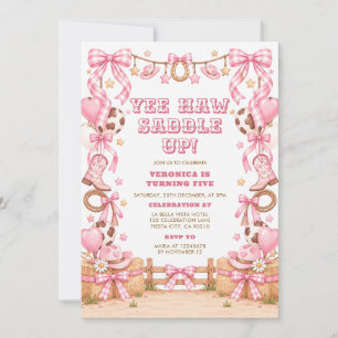 Convite Vaqueira Rosa Yee Haw Aniversário de 5 anos Selvag