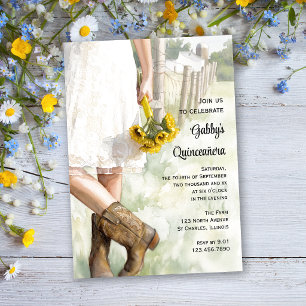 Convite Vaquera do Campo Girassóis Aquarela Quinceañera