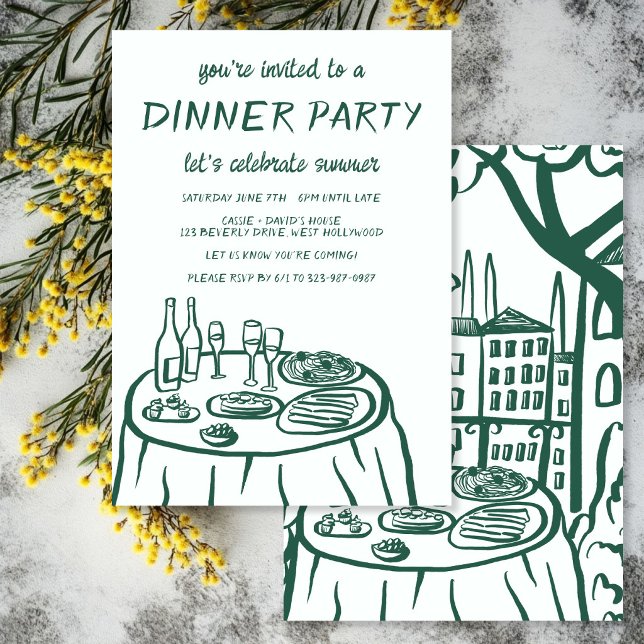 Convite Varanda de Jantar Caprichosa Personalizada Desenha (Whimsical Dinner Party Balcony Housewarming Custom Hand-drawn Invitation
)