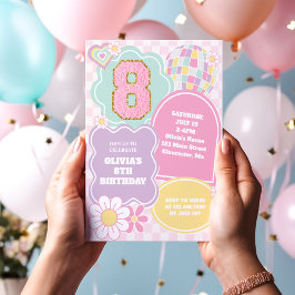 Convite Varsity preppy pastel adesivo 8º Aniversário
