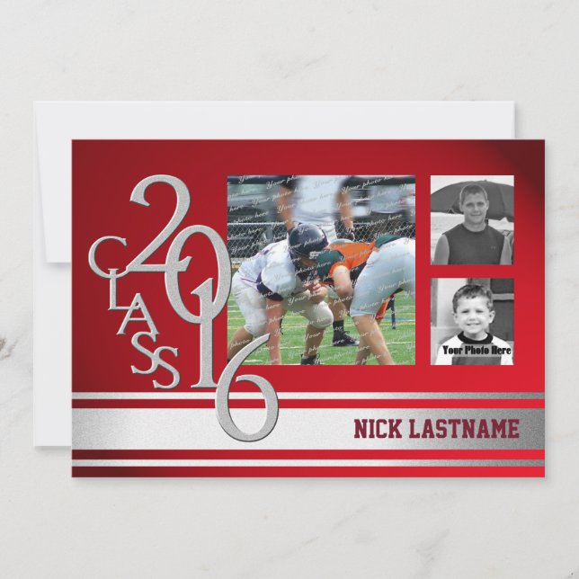 Convite Varsity Stripe Graduate Tri Foto 2016 Vermelho (Frente)