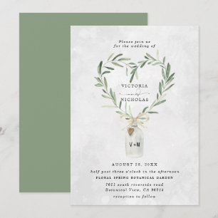 Convite Vaso de Monograma Rústico Casamento de Folhagens
