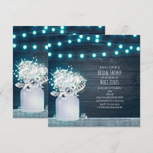 Convite Vaso de Pedra Floral Luzes Azuis Casamento Rústico