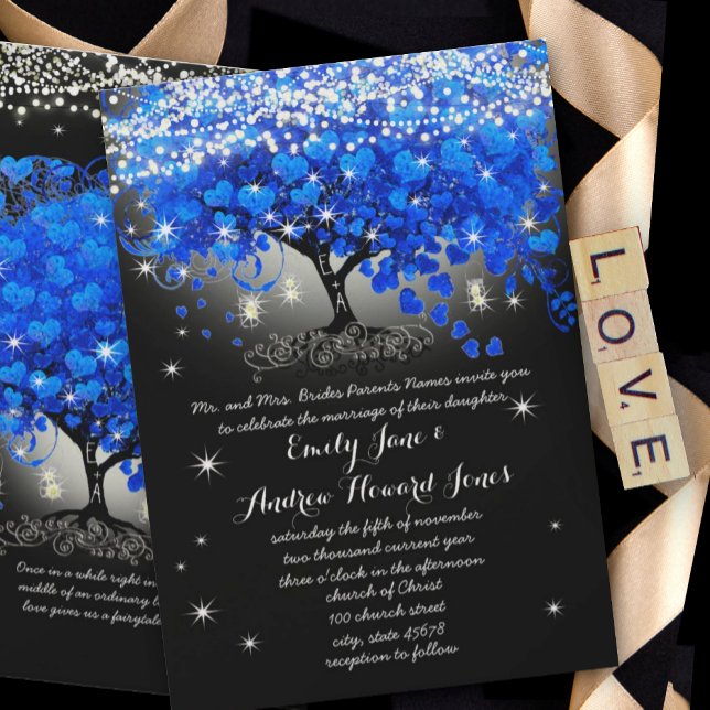 Convite Vaso de Pedra Royal Blue Heart Leaf Tree em Preto (Criador carregado)