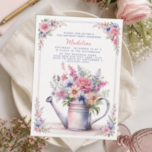 Convite Vaso de Rega Floral Rosa Azul Aniversário de 75 an