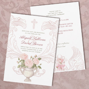 Convite Vaso de Rosas Delicadas Casamento Católico