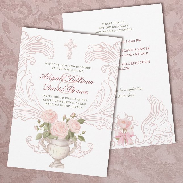 Convite Vaso de Rosas Delicadas Casamento Católico (Criador carregado)