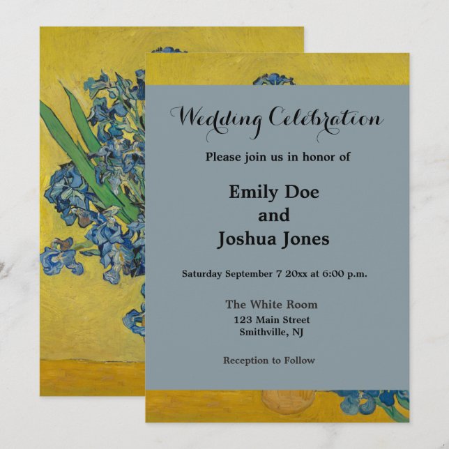 Convite Vaso de Van Gogh com Íris Impressionismo Clássico (Frente/Verso)