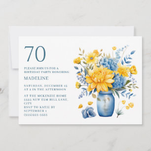 Convite Vaso Flores Amarelas Azuis 70º Aniversário
