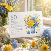 Vaso Flores Amarelas e Azuis Aniversário de 60 ano