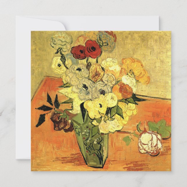 Convite Vaso Japonês de Van Gogh com Rosas Festa de Natal (Frente)