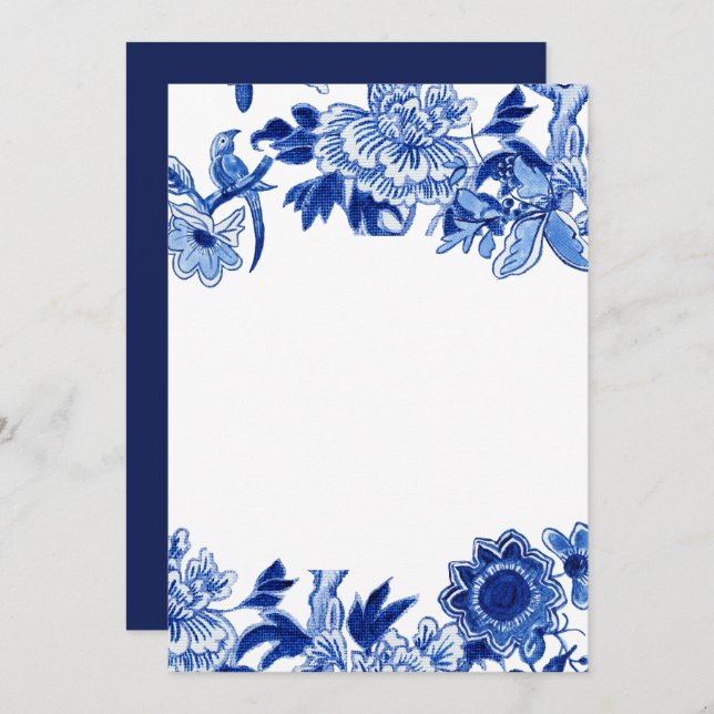 Convite Vazio Azul de Influência Azul Floral 2 Personaliza (Frente/Verso)