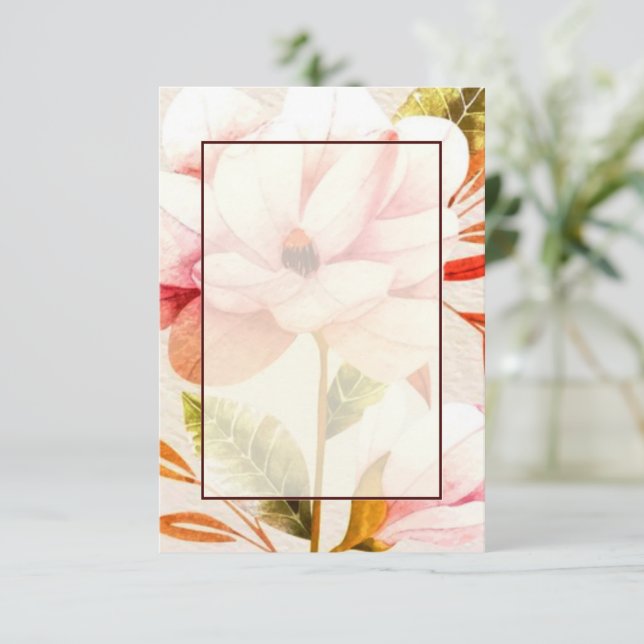 Convite Vazio de casamento floral rosa (Em pé/Frente)