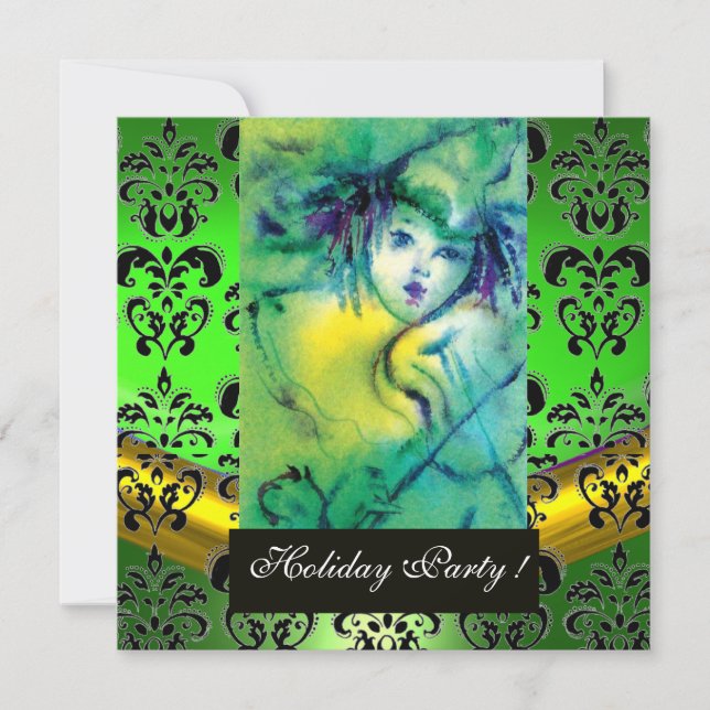 Convite VAZIO EM VERDE, MONOGRAMA NEGRA DE DAMASK, GEM Eme (Frente)