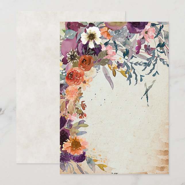 Convite Vazio floral de cor-de-água mista do outono (Frente/Verso)