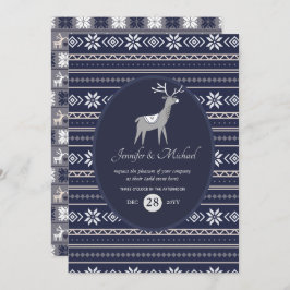 Convite Veado Azul Marinho Folk Art Natal QUALQUER EVENTO