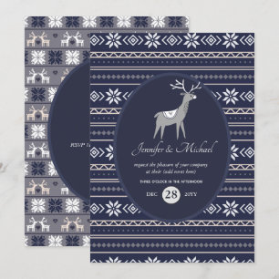 Convite Veado Azul Marinho Folk Art Natal QUALQUER EVENTO