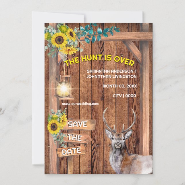 Convite Veado de girassol caçador ocidental salva a data (Frente)