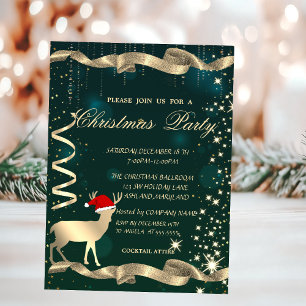 Convite Veado de Natal Dourado, Brilho, Festa de Natal Ver