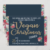 Vegan Natal retro azul e dourado floral