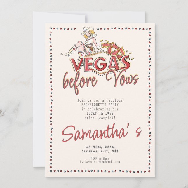 Convite Vegas Antes de Vows Casino Lucky Modern Bacheloret (Frente)