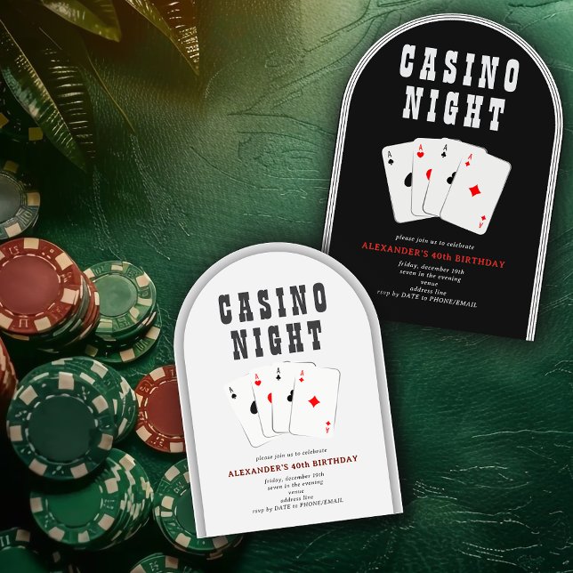 Convite Vegas Casino Blackjack Poker Night Party (Vegas Casino Blackjack Poker Night Black Playing Cards Gambling Party Arched Invitation)