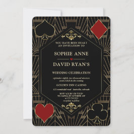 Convite Vegas Gold Art Deco Casino QR Code Poker Wedding