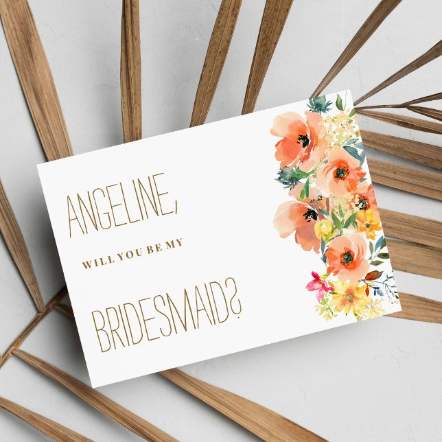 Convite Vegetação de Verão cor-de-laranja-amarela-botiana (Botanic orange yellow pink summer flora Bridesmaid )