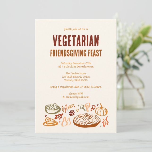 Convite VEGETARIANO Sagaz de Ação de Graças (Em pé/Frente)